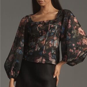 Floral Black Sheer Women's Top